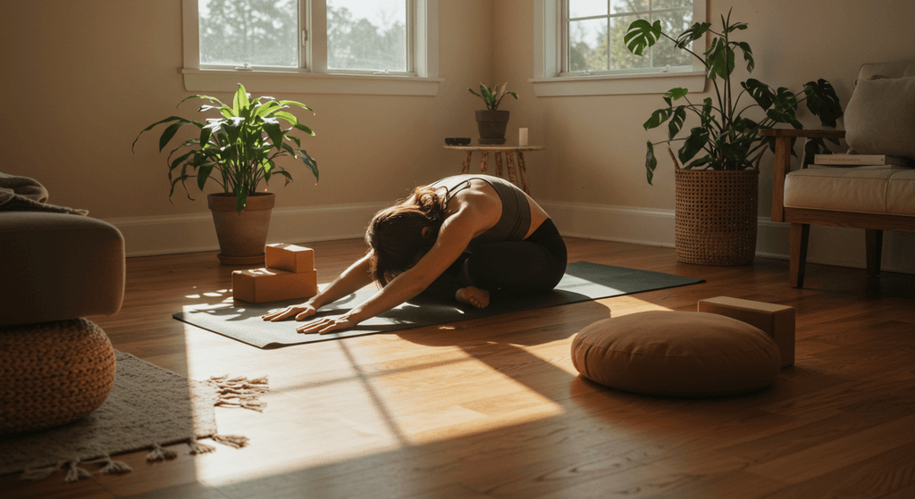 Yoga for Beginners: Building a Home Practice - A person practicing yoga in a serene home environment.