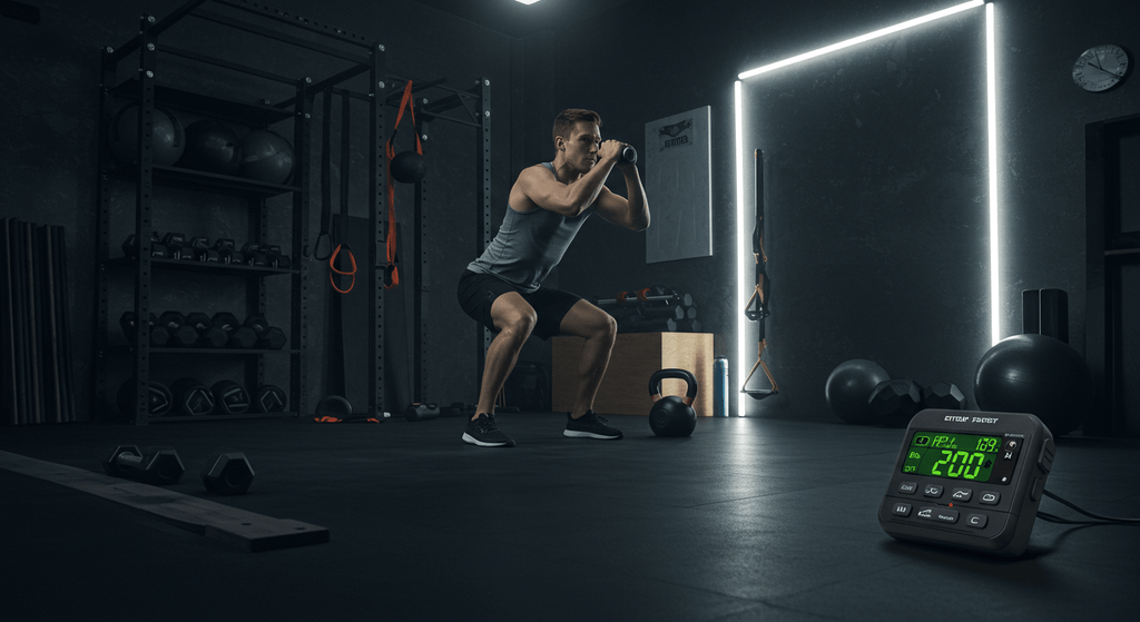 Circuit Training Workout for Time Efficiency: person performing squat with kettlebell in gym setting.