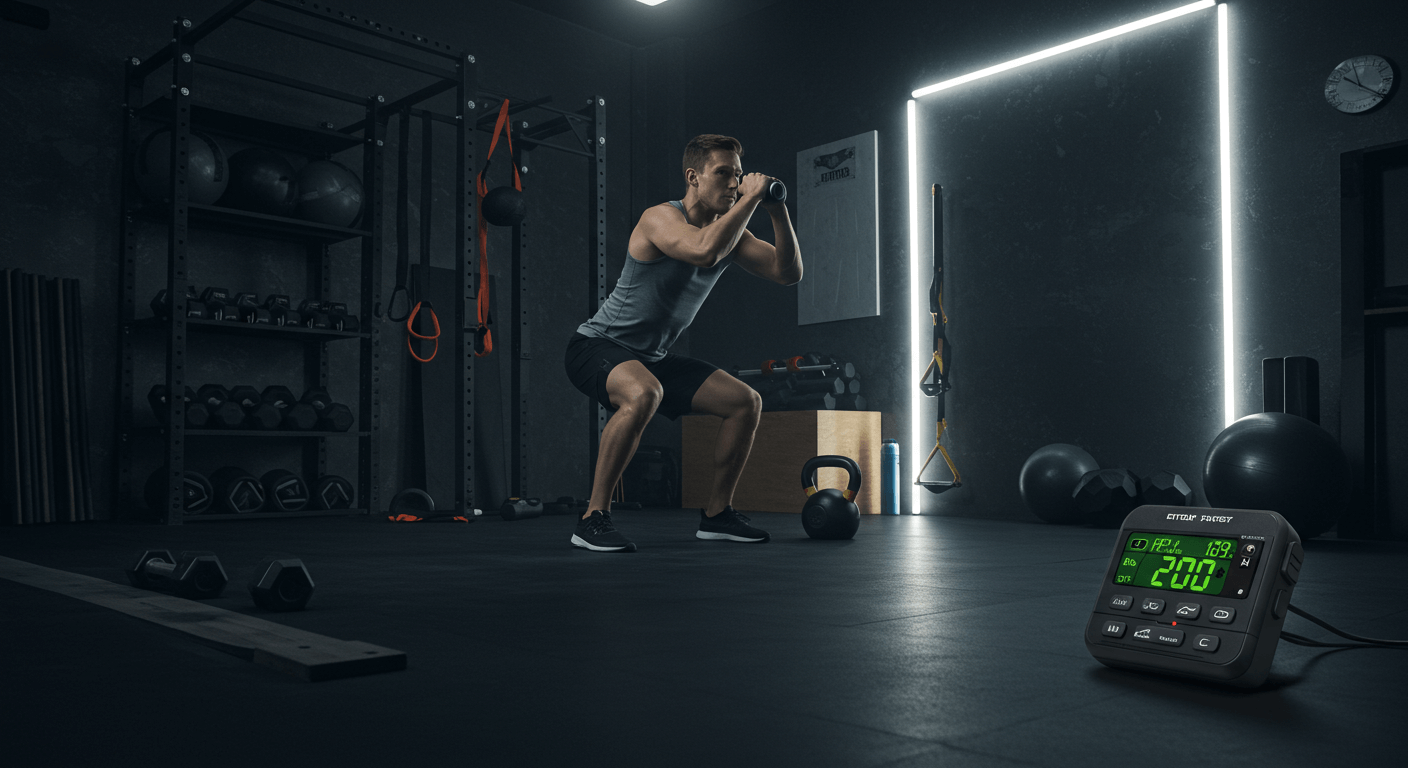 Circuit Training Workout for Time Efficiency: person performing squat with kettlebell in gym setting.