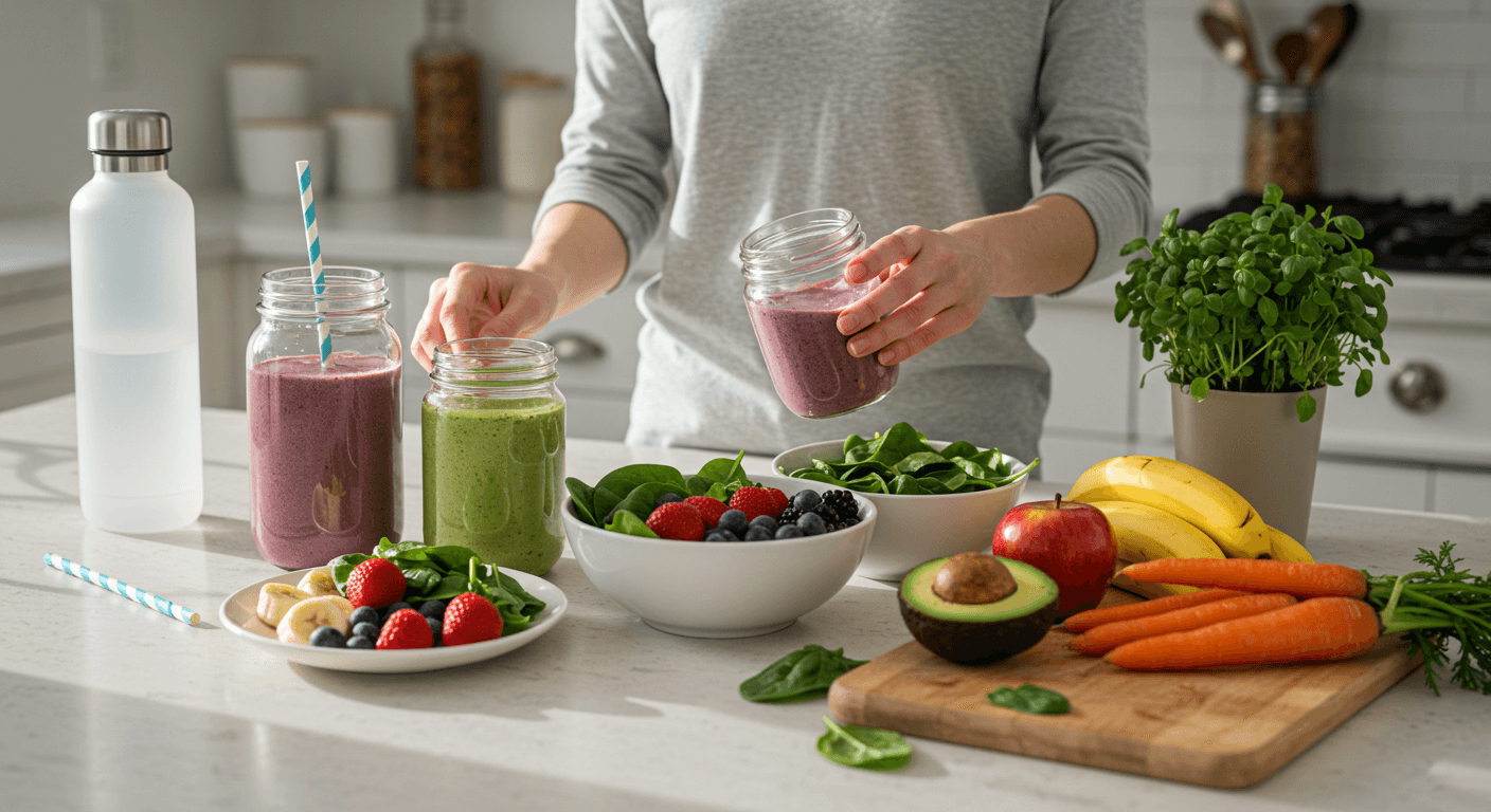 Healthy Habits for a Fit Lifestyle - Preparing nutritious smoothies with fresh fruits and greens.