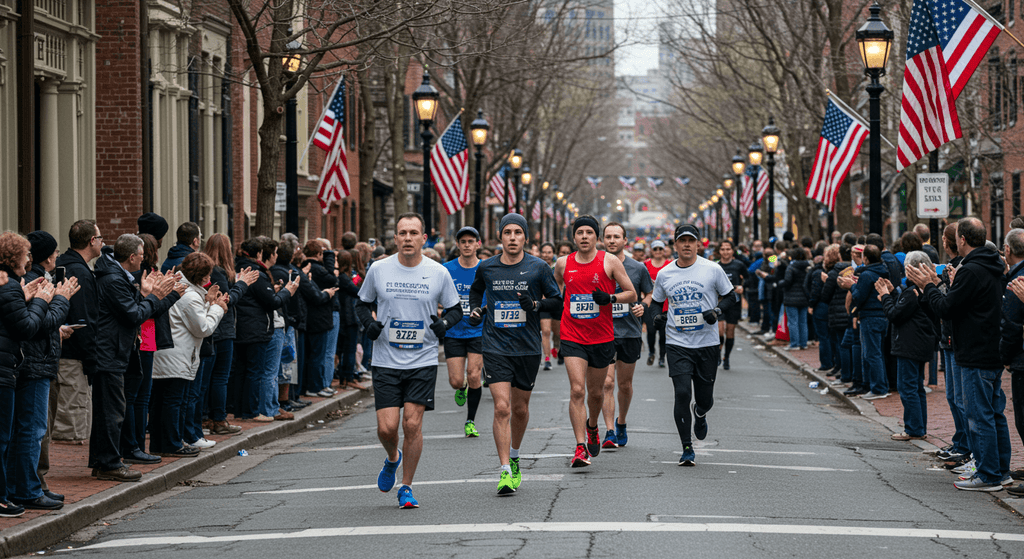 Race Recap: Boston Marathon Experience - Runners competing in Boston with spectators cheering and flags displayed.