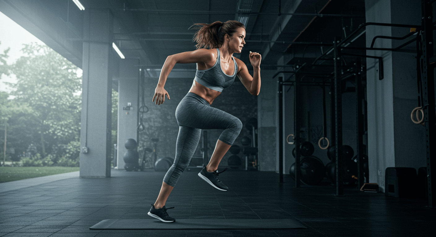 The Ultimate HIIT Workout for Fat Burning and Cardio Boost - woman sprinting in gym attire.