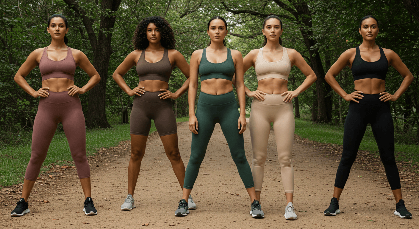 Styling Tips for Athletic Body Types: group of women showcasing athletic wear in a natural outdoor setting.
