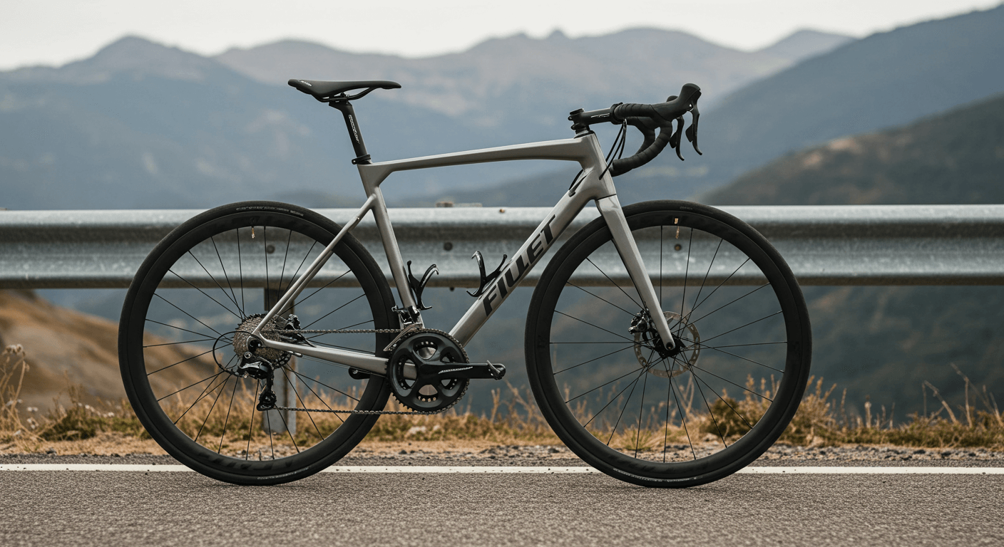Best Road Bikes for Beginners: stylish road bike on a scenic mountain road with safety barriers