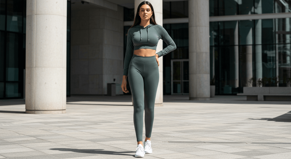 Athleisure for Tall Women: Elongating Your Silhouette - tall woman in stylish green athletic outfit.