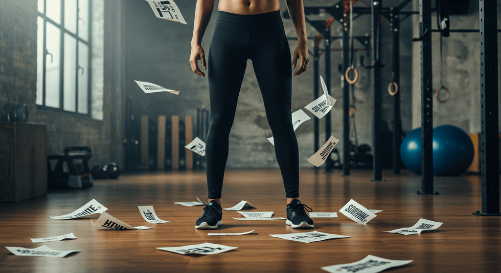 Fitness Myths and Misconceptions Debunked: A person stands amidst scattered papers in a gym.
