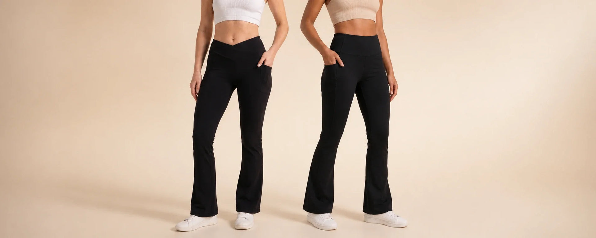 Black SoftTouch pocket flare leggings from Profit Outfits shown full length