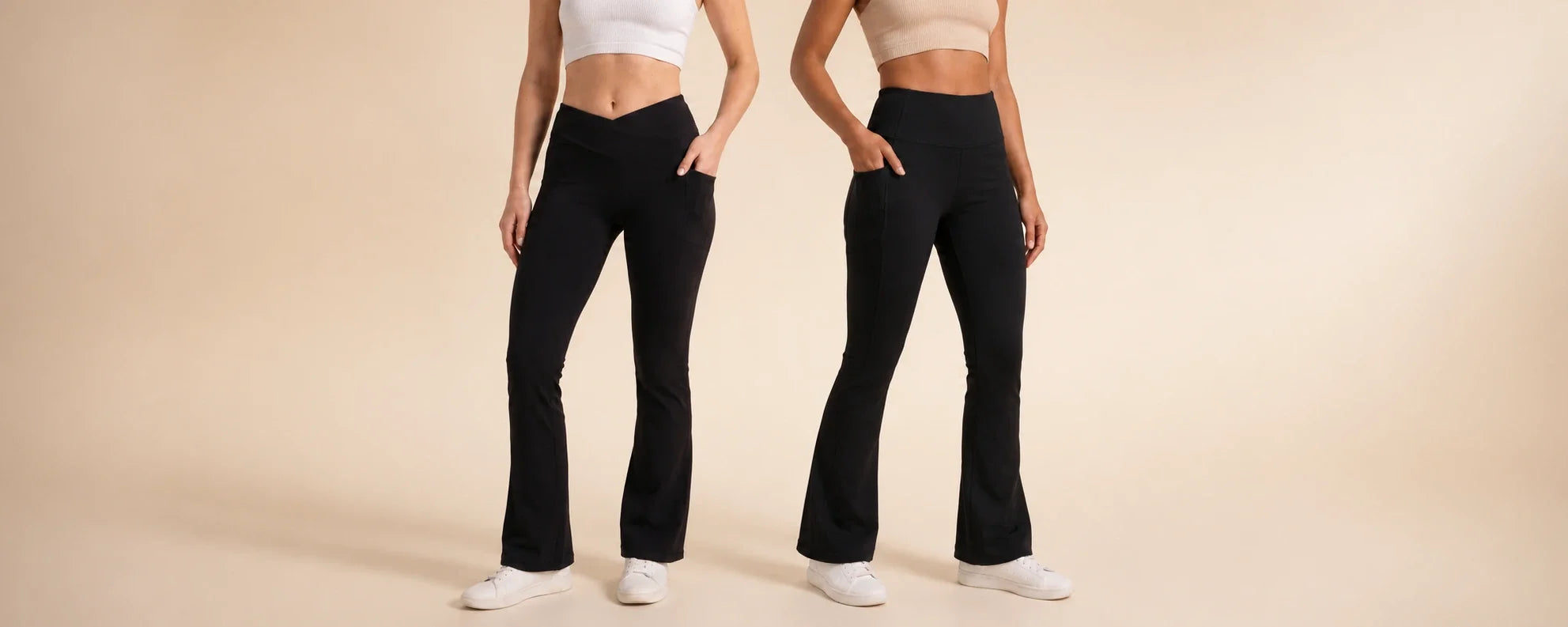 Black SoftTouch pocket flare leggings from Profit Outfits shown full length