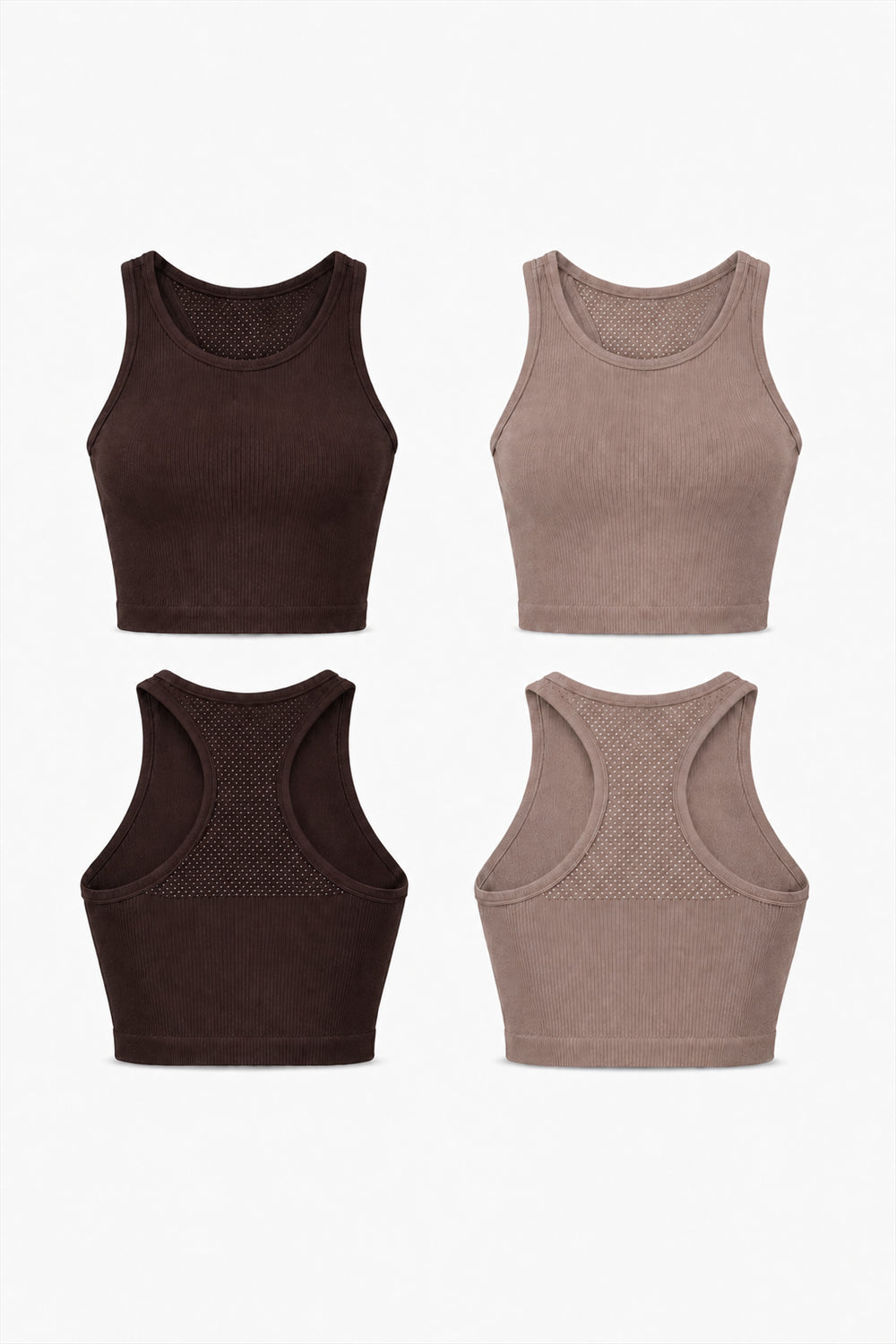 2-Pack CoreFit Racerback Sports Bra - Chocolate Torte/Driftwood Apparel & Accessories > Activewear > Sports Bras > Multi-Packs by Profit Outfits