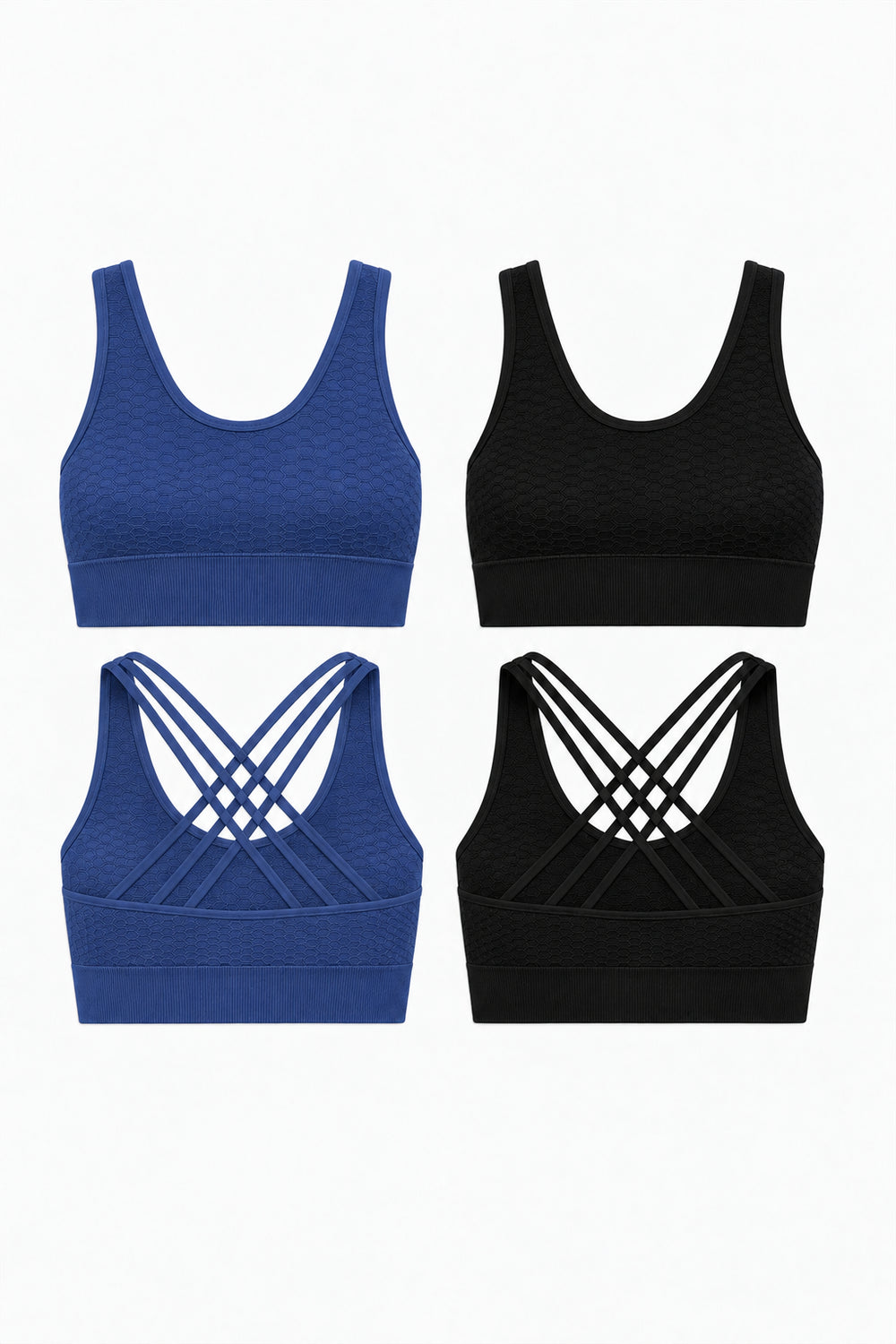 2-Pack CoreFit Racerback Sports Bra - Vintage Indigo/Black (Style 32529) Apparel & Accessories > Activewear > Sports Bras > Multi-Packs by Profit Outfits