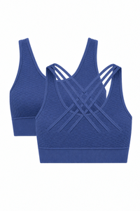 2-Pack CoreFit Racerback Sports Bra - Vintage Indigo/White (Style 32529) Apparel & Accessories > Activewear > Sports Bras > Multi-Packs by Profit Outfits