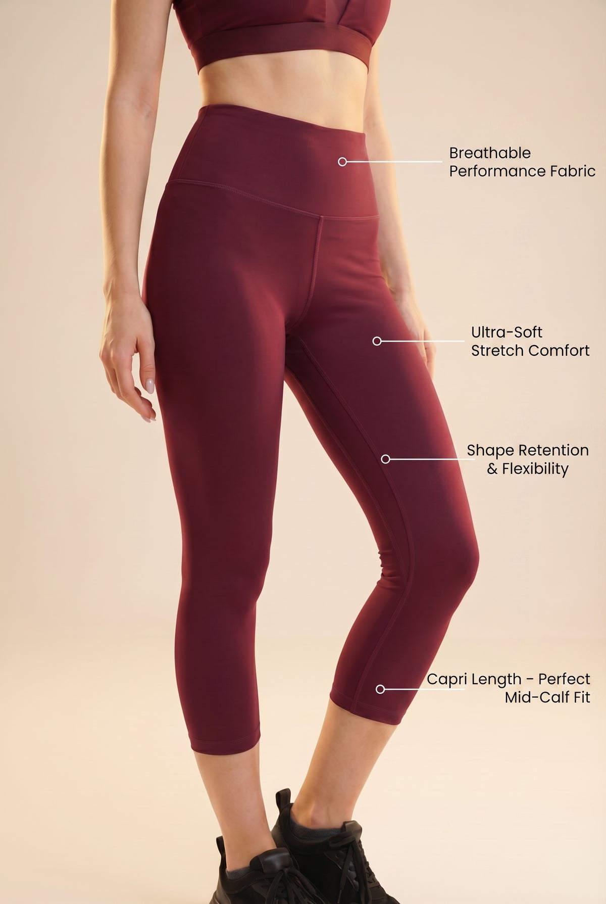 Contour High-Waist Capri Legging - Garnet Apparel & Accessories > Activewear > Leggings > Capri Leggings by Profit Outfits