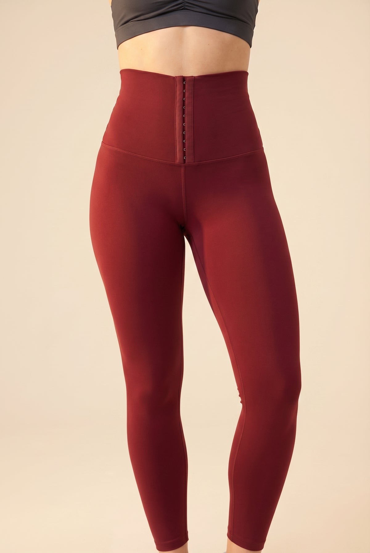 Contour Hook-Front High-Waist Legging - Date Red Apparel & Accessories > Activewear > Leggings > High-Waist Leggings by Profit Outfits