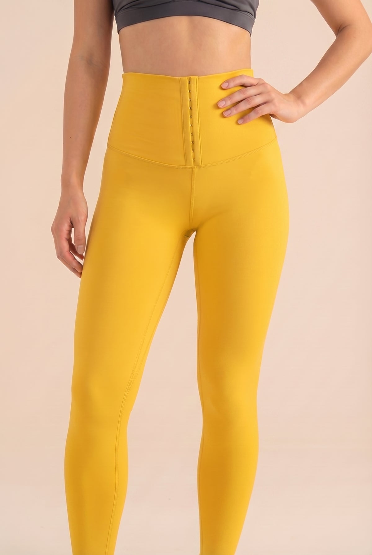 Contour Hook-Front High-Waist Legging - Yellow Apparel & Accessories > Activewear > Leggings > High-Waist Leggings by Profit Outfits