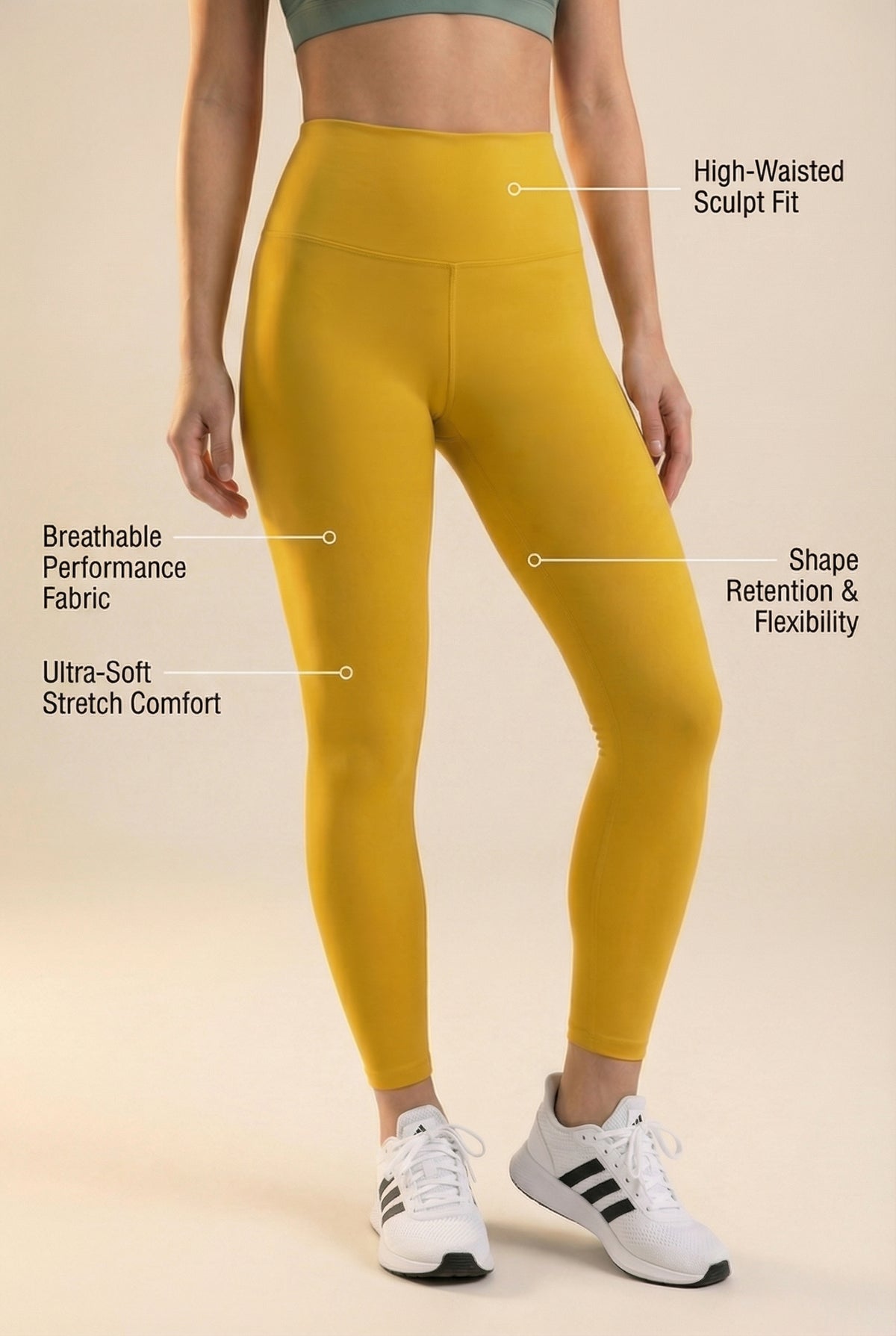 Contour Lift High-Waist Legging - Yellow Apparel & Accessories > Activewear > Leggings > High-Waist Leggings by Profit Outfits