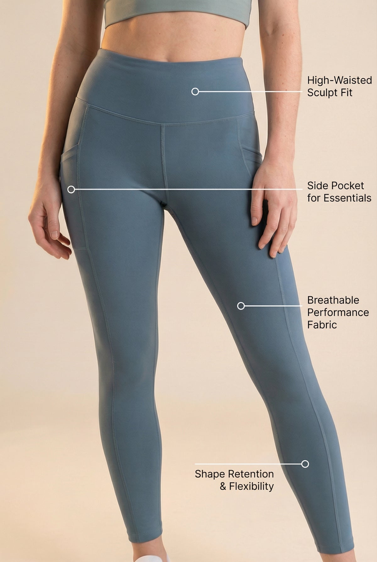 Contour Lift Pocket High-Waist Legging - Cyan Apparel & Accessories > Activewear > Leggings > High-Waist Leggings by Profit Outfits