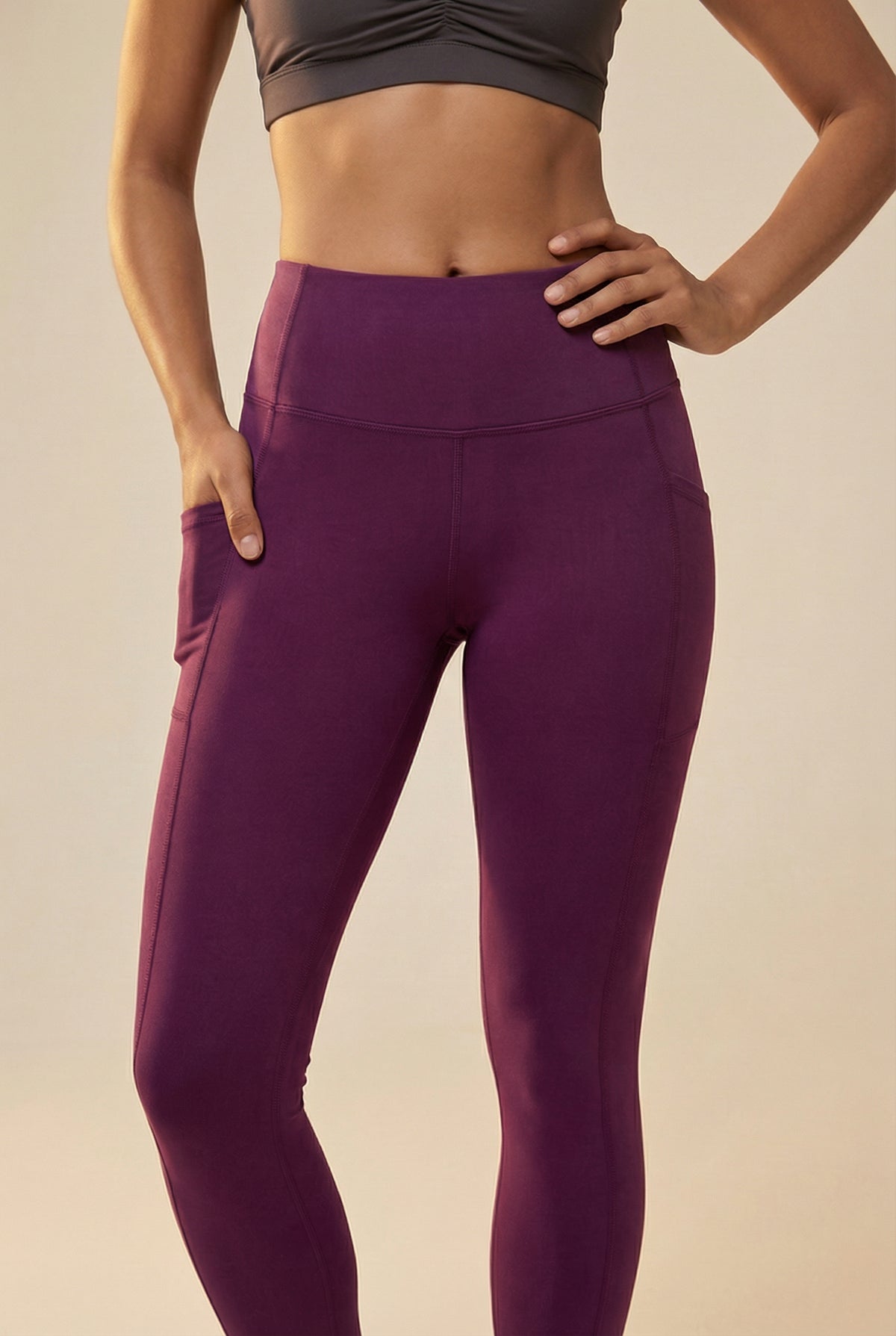 Contour Lift Pocket High-Waist Legging - Dark Berry Apparel & Accessories > Activewear > Leggings > High-Waist Leggings by Profit Outfits