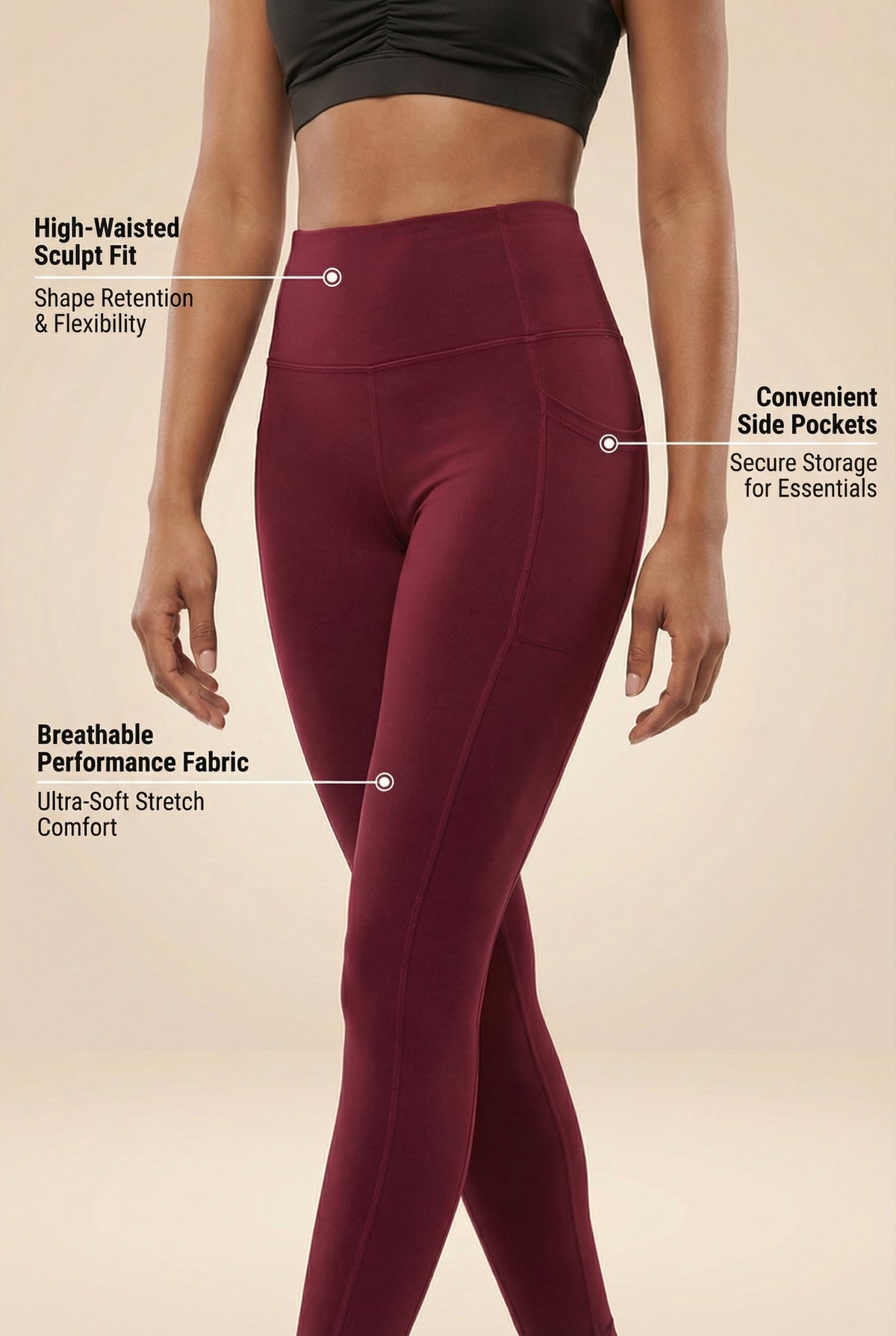 Contour Lift Pocket High-Waist Legging - Date Red Apparel & Accessories > Activewear > Leggings > High-Waist Leggings by Profit Outfits