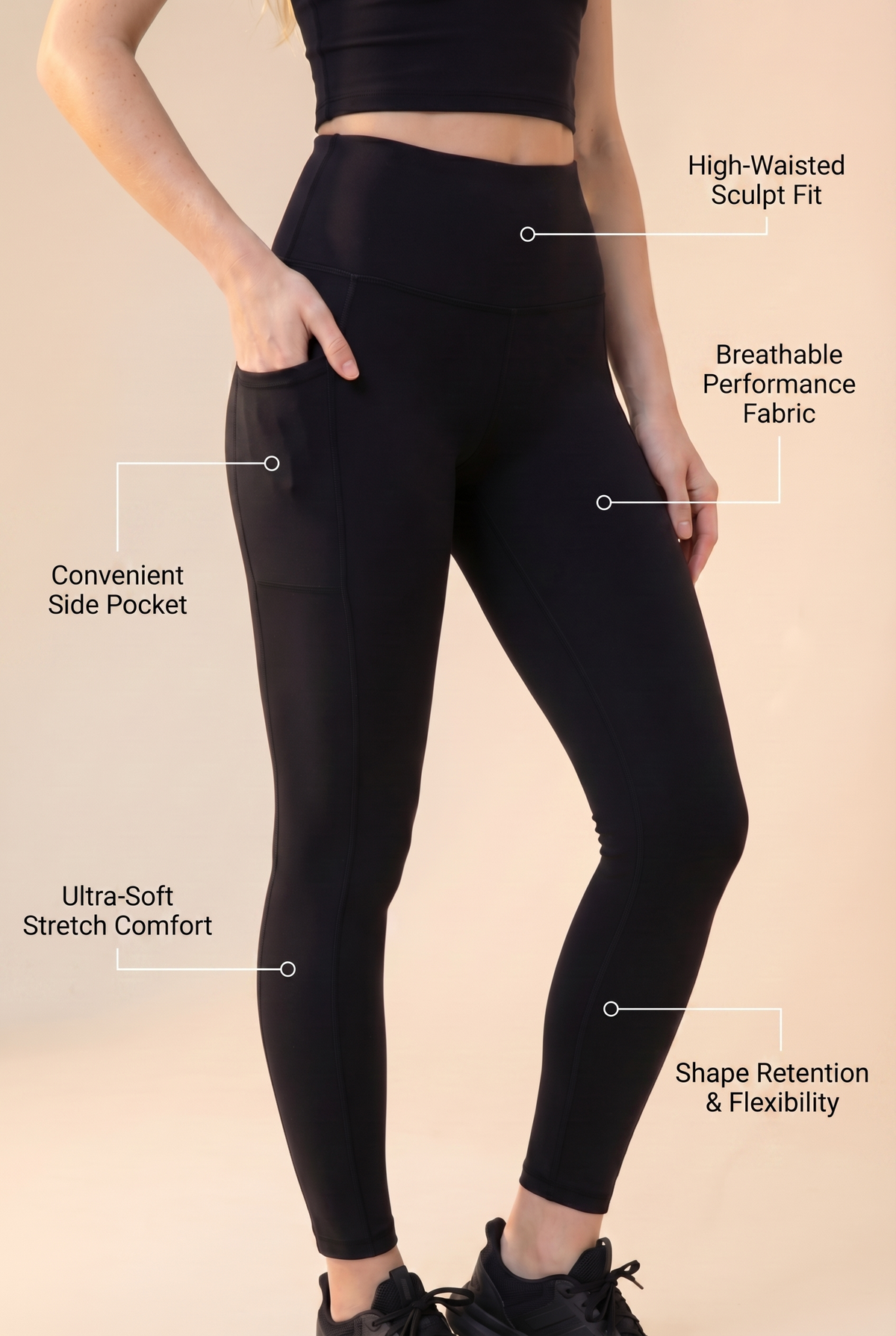 CoreFit High-Waist Pocket Performance Legging Apparel & Accessories > Activewear > Leggings > High-Waist Leggings by Profit Outfits