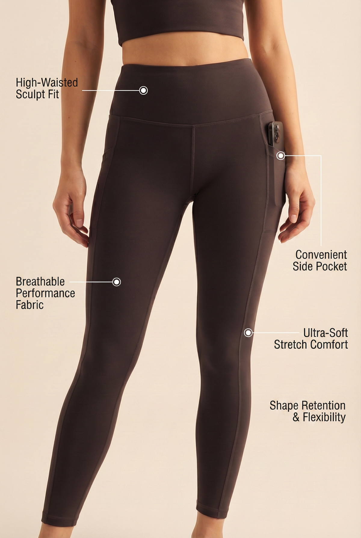 CoreFit High-Waist Pocket Performance Legging Apparel & Accessories > Activewear > Leggings > High-Waist Leggings by Profit Outfits