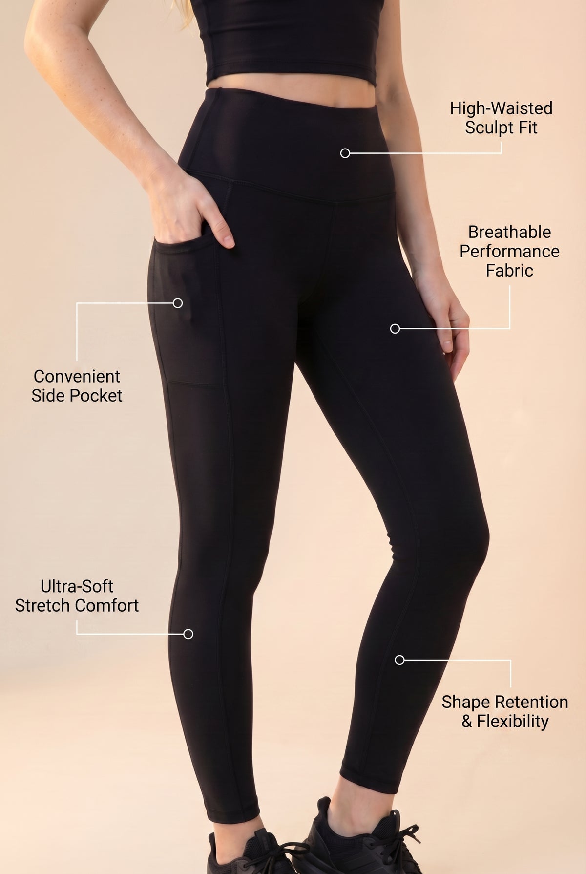 CoreFit High-Waist Pocket Performance Legging - Black Apparel & Accessories > Activewear > Leggings > High-Waist Leggings by Profit Outfits