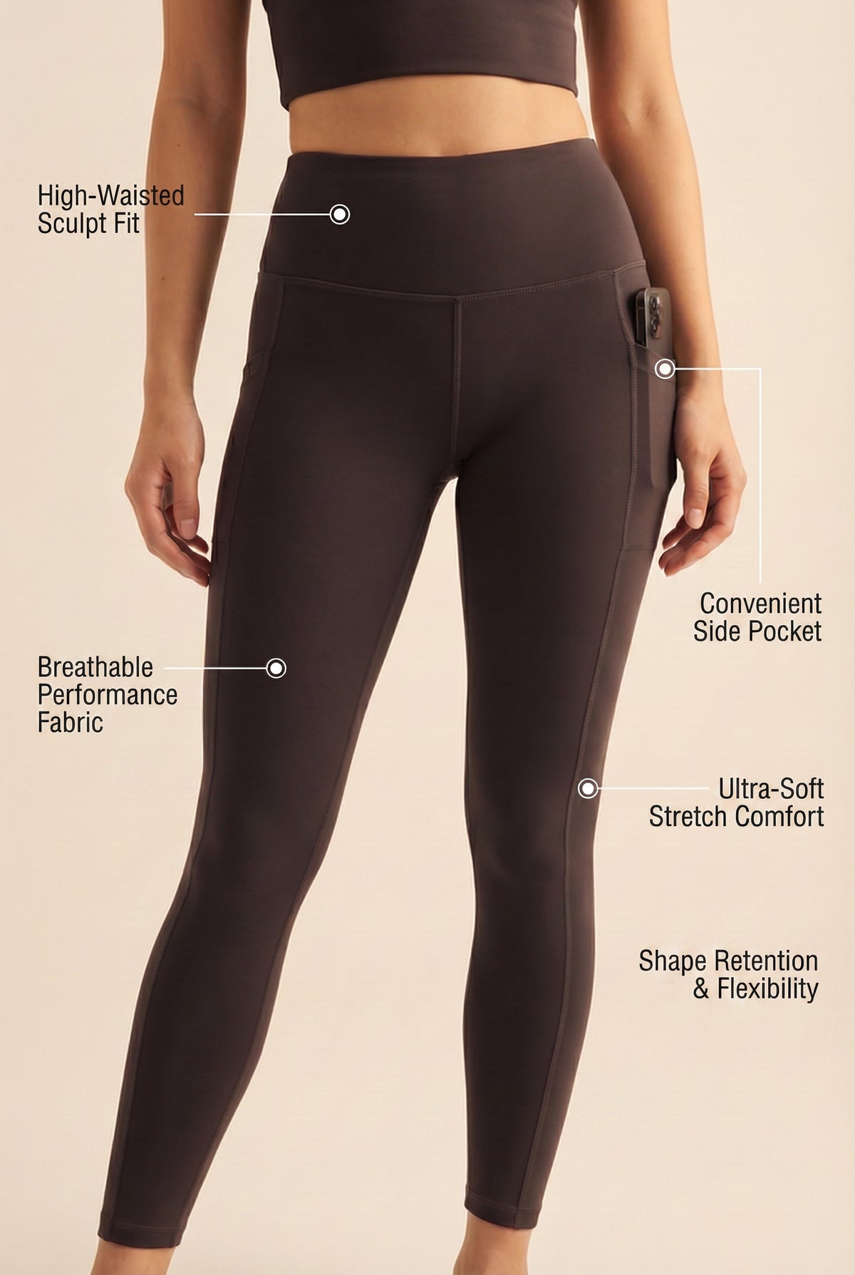 CoreFit High-Waist Pocket Performance Legging - Charcoal Apparel & Accessories > Activewear > Leggings > High-Waist Leggings by Profit Outfits