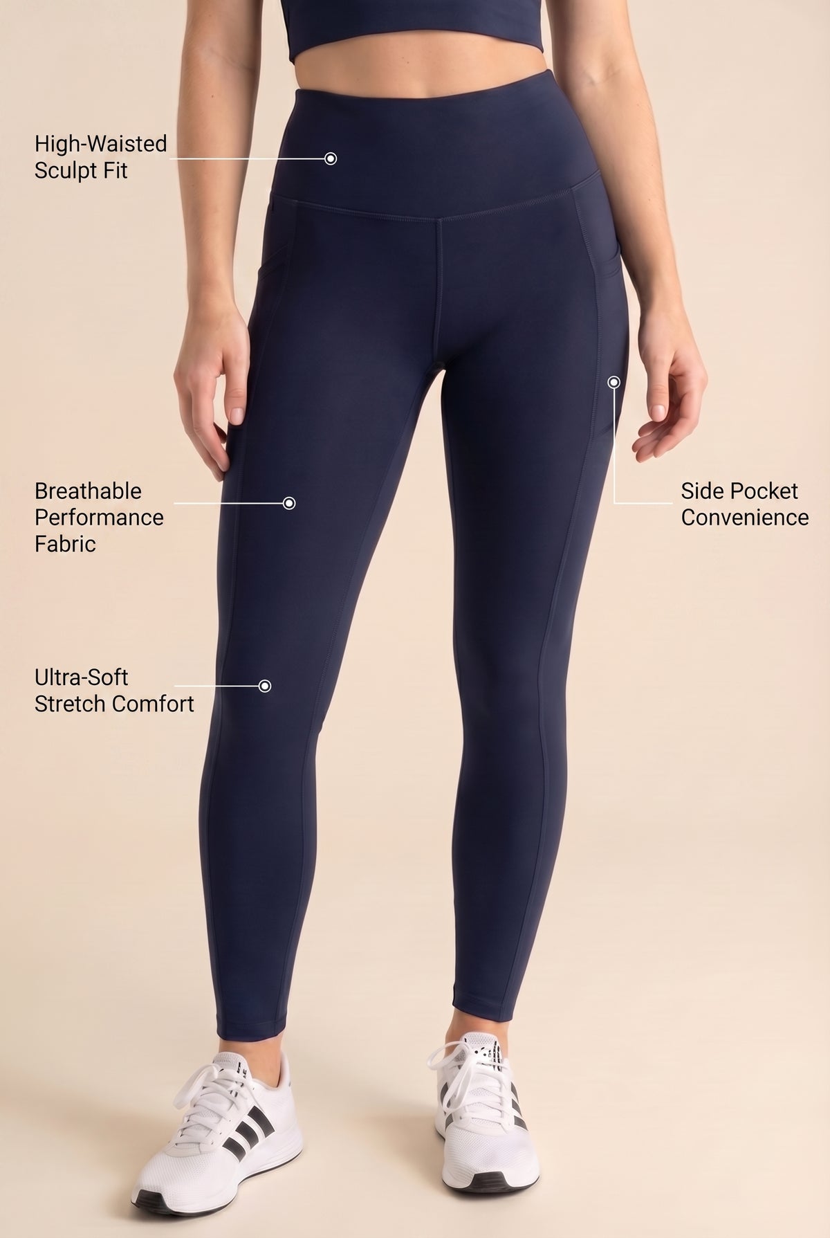CoreFit High-Waist Pocket Performance Legging - Navy Apparel & Accessories > Activewear > Leggings > High-Waist Leggings by Profit Outfits