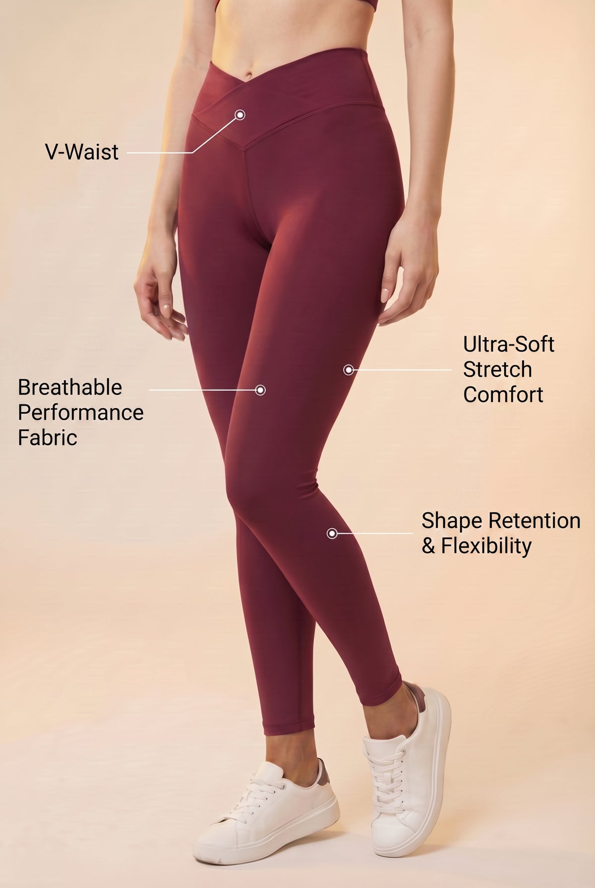 CoreFit V-Waist Legging - Garnet Apparel & Accessories > Activewear > Leggings > High-Waist Leggings by Profit Outfits