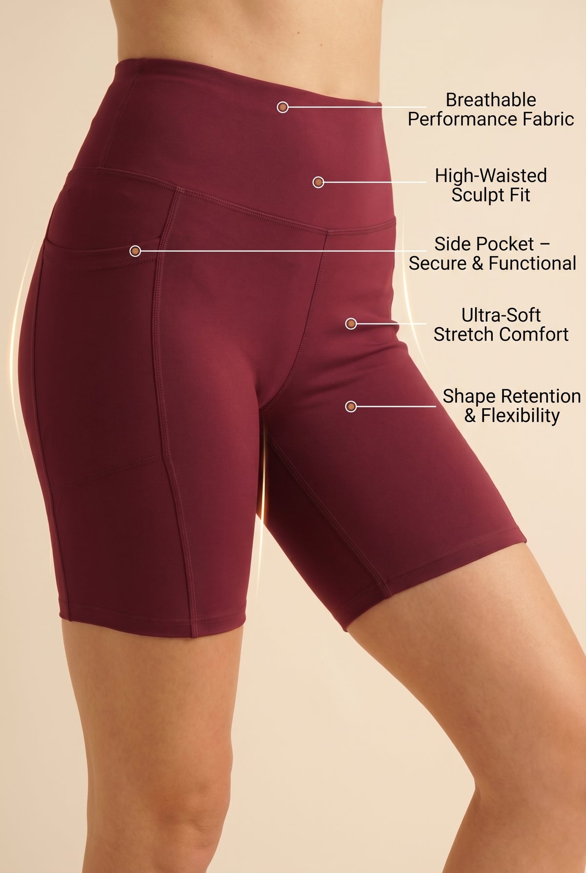 Flex 3-Pocket Bike Shorts - Bordeaux Apparel & Accessories > Activewear > Shorts > Bike Shorts by Profit Outfits