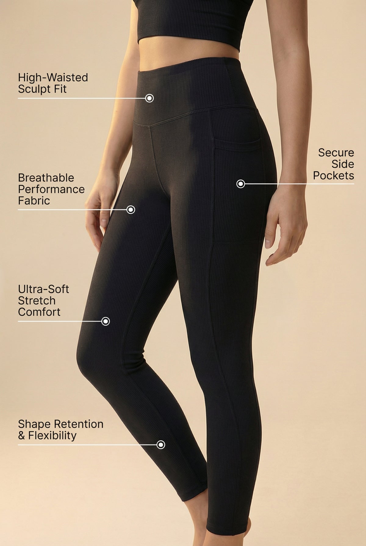 FlexPocket Full-Length High-Waist Legging - Black Apparel & Accessories > Activewear > Leggings > High-Waist Leggings by Profit Outfits