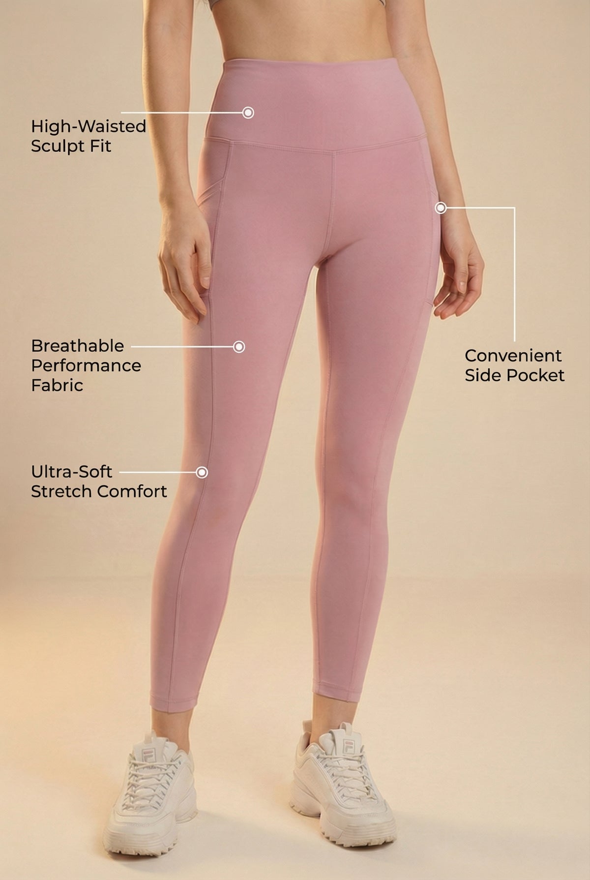 FlexPocket High-Waist Legging - Pink Apparel & Accessories > Activewear > Leggings > High-Waist Leggings by Profit Outfits