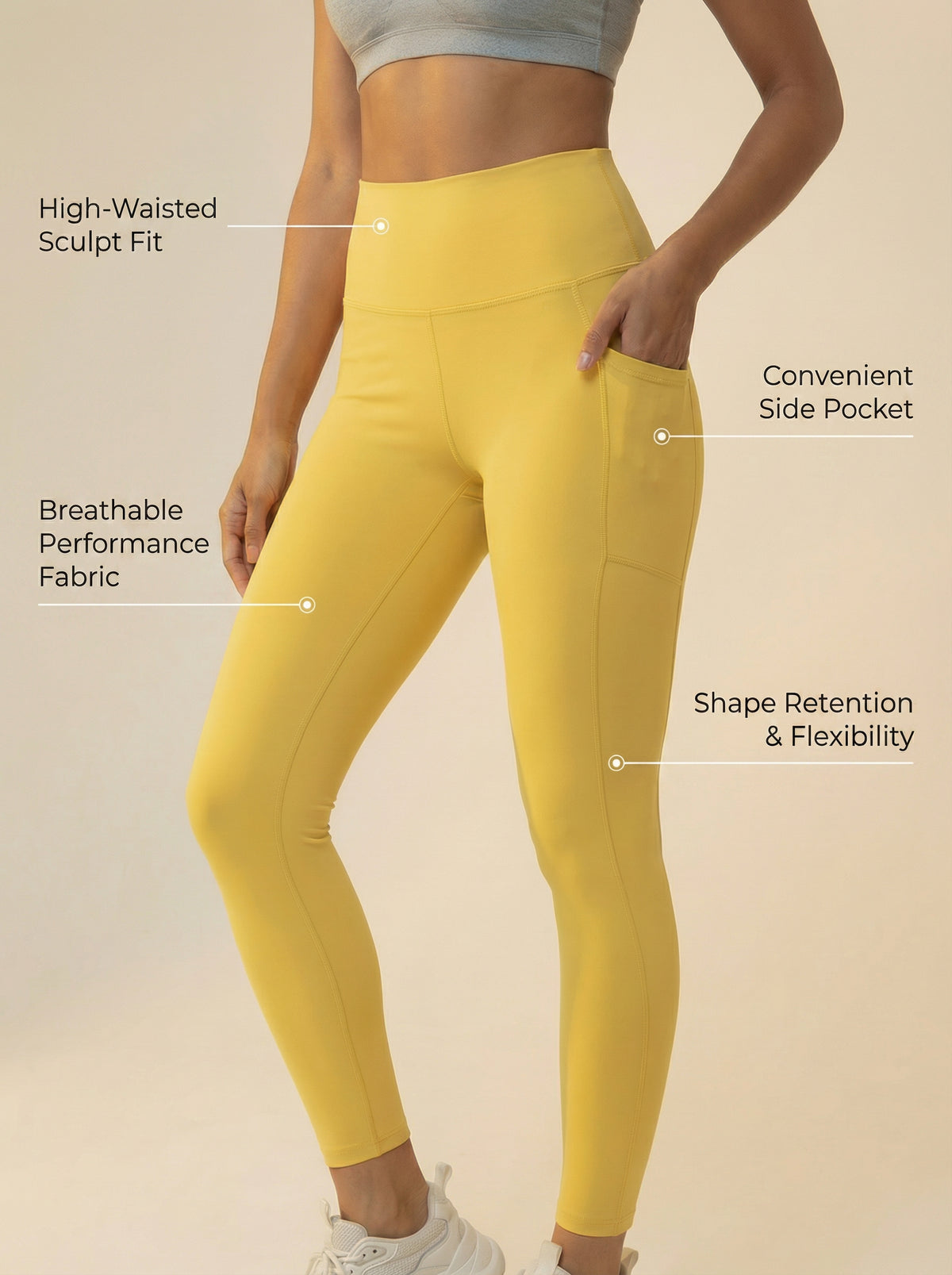 FlexPocket High-Waist Legging - Yellow Apparel & Accessories > Activewear > Leggings > High-Waist Leggings by Profit Outfits