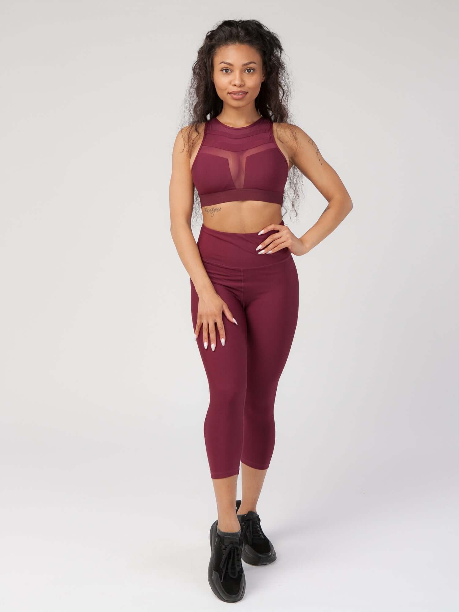 Mesh Panel High-Neck Strappy Sports Bra