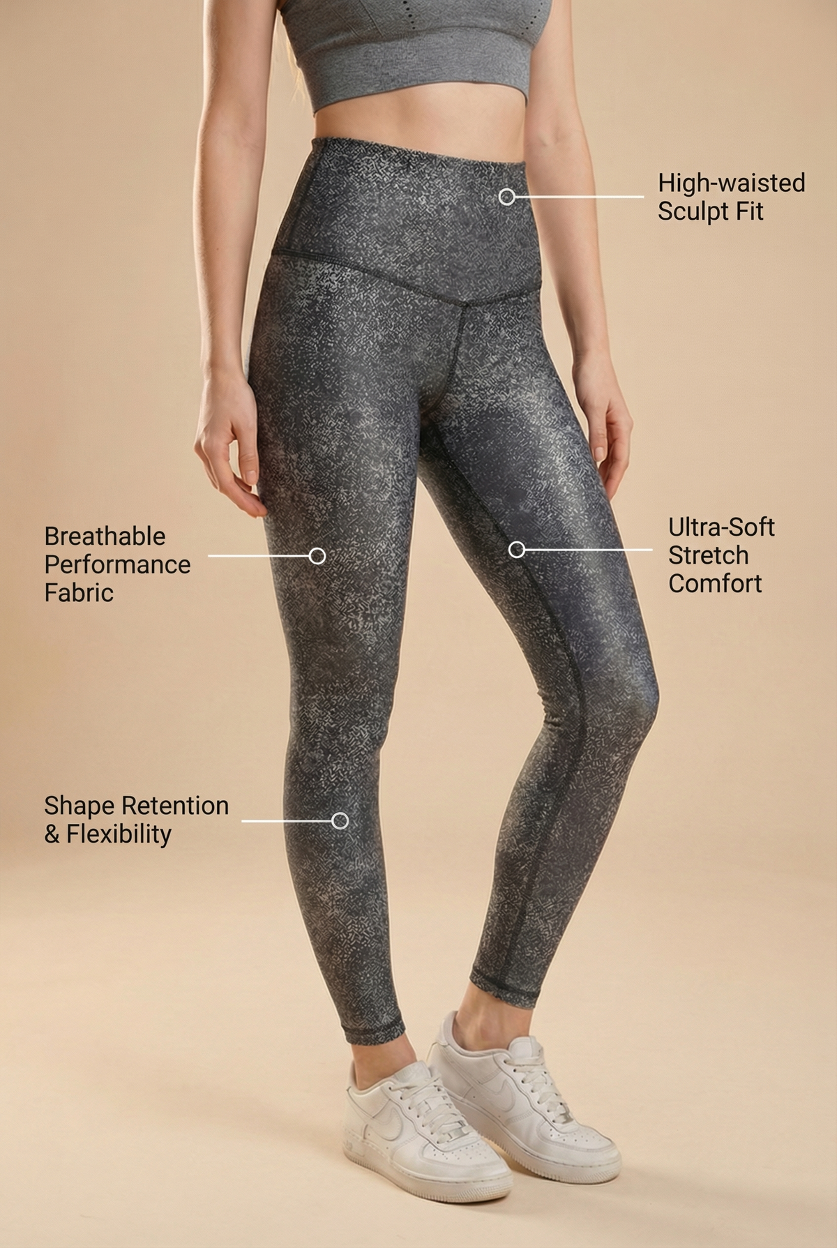 Melange High-Waist Legging Apparel & Accessories > Activewear > Leggings > High-Waist Leggings by Profit Outfits