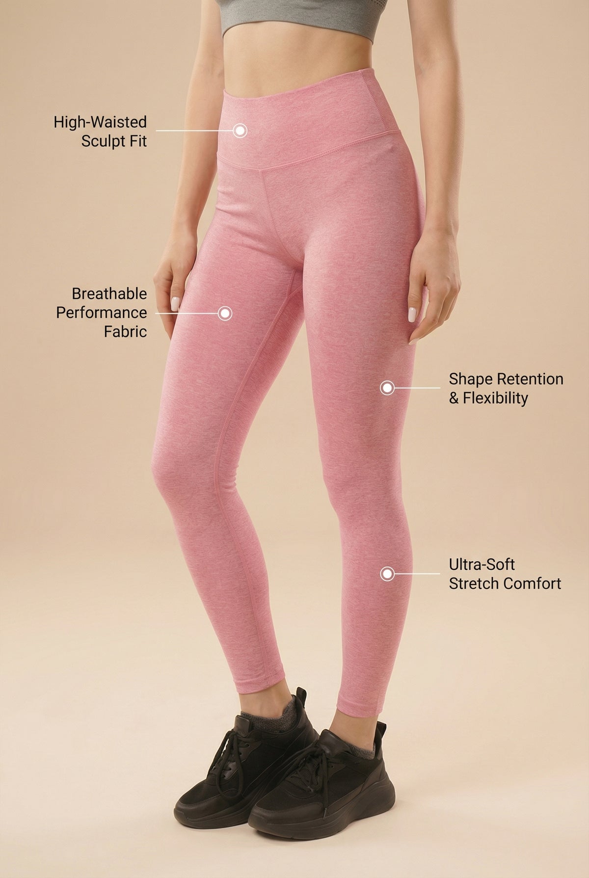 Melange Seamless High-Waist Legging - Pink Melange Apparel & Accessories > Activewear > Leggings > High-Waist Leggings by Profit Outfits