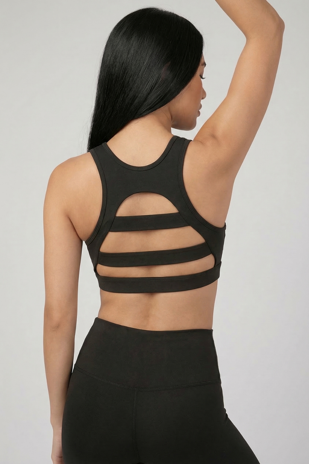 Mesh Panel High-Neck Strappy Sports Bra Apparel & Accessories > Activewear > Sports Bras by Profit Outfits