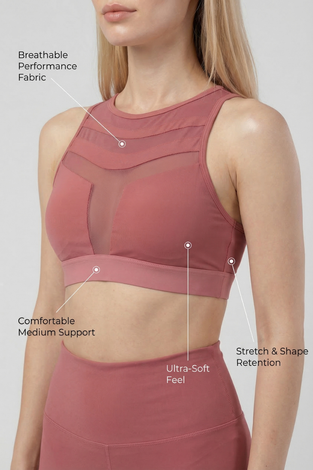 Mesh Panel High-Neck Strappy Sports Bra Apparel & Accessories > Activewear > Sports Bras by Profit Outfits