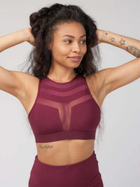 Mesh Panel High-Neck Strappy Sports Bra Apparel & Accessories > Activewear > Sports Bras by Profit Outfits