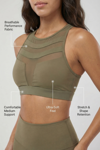 Mesh Panel High-Neck Strappy Sports Bra Apparel & Accessories > Activewear > Sports Bras by Profit Outfits