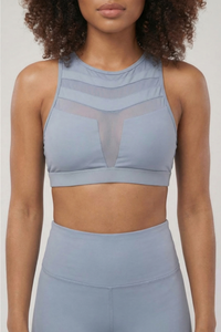 Mesh Panel High-Neck Strappy Sports Bra Apparel & Accessories > Activewear > Sports Bras by Profit Outfits
