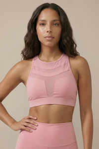 Mesh Panel High-Neck Strappy Sports Bra Apparel & Accessories > Activewear > Sports Bras by Profit Outfits