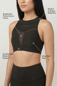 Mesh Panel High-Neck Strappy Sports Bra  by PROFIT OUTFITS