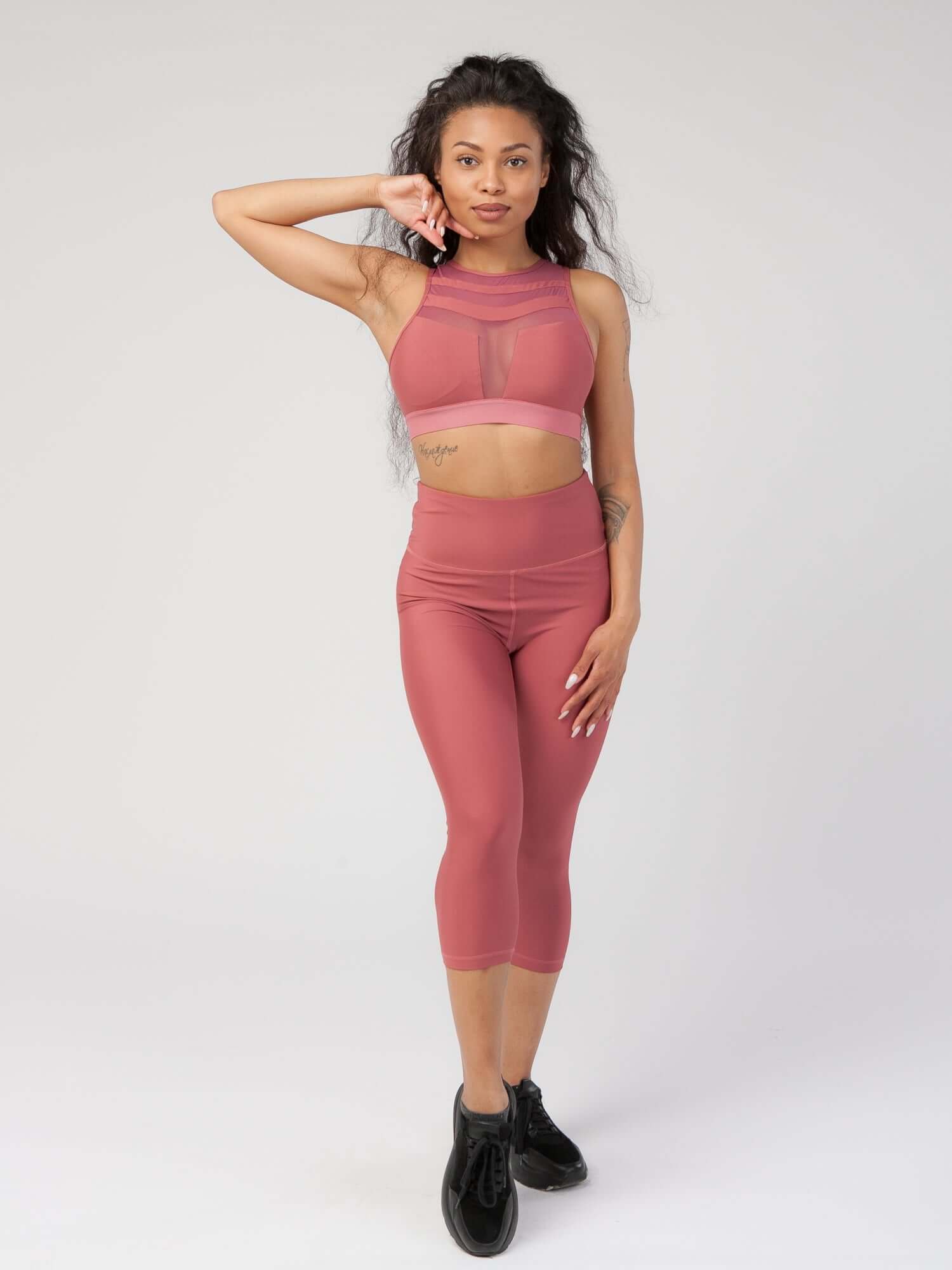 Mesh Panel High-Neck Strappy Sports Bra  by PROFIT OUTFITS