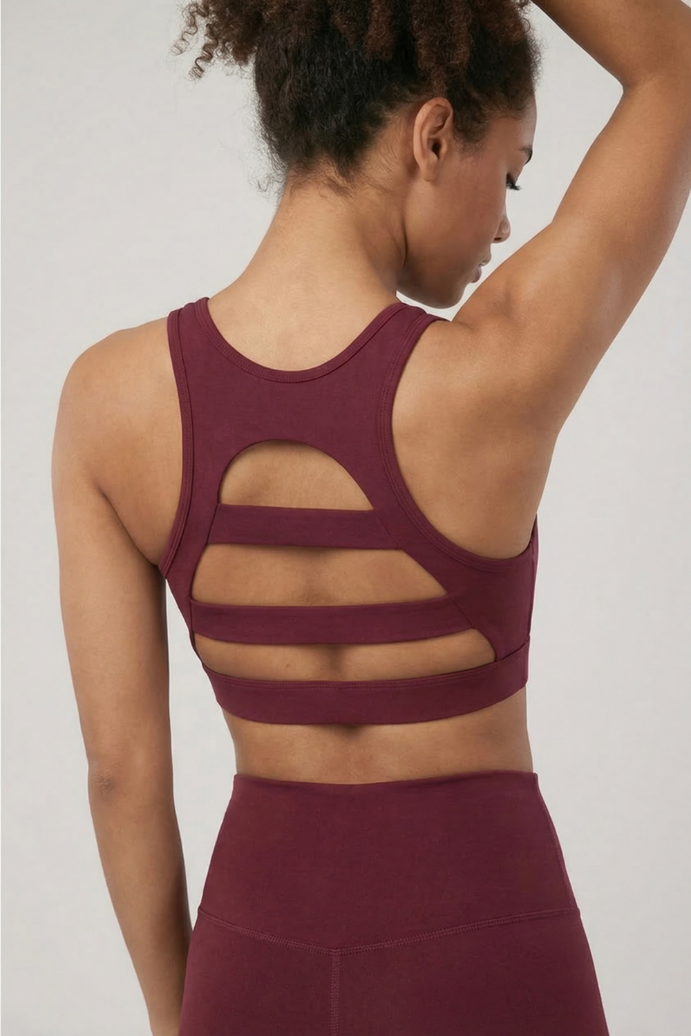 Mesh Panel High-Neck Strappy Sports Bra  by PROFIT OUTFITS