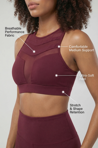 Mesh Panel High-Neck Strappy Sports Bra  by PROFIT OUTFITS