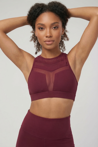 Mesh Panel High-Neck Strappy Sports Bra  by PROFIT OUTFITS