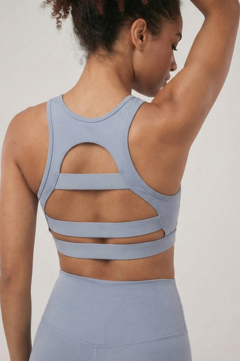 Mesh Panel High-Neck Strappy Sports Bra  by PROFIT OUTFITS