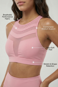 Mesh Panel High-Neck Strappy Sports Bra  by PROFIT OUTFITS