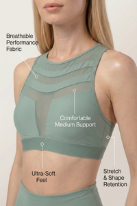 Mesh Panel High-Neck Strappy Sports Bra  by PROFIT OUTFITS