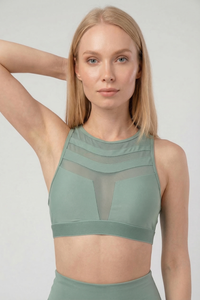 Mesh Panel High-Neck Strappy Sports Bra  by PROFIT OUTFITS